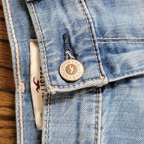 HOLLISTER Blue Whisker Light Wash Cut off Cuffed Jean Denim Micro Shorts Sz.28 - Picture 5 of 11